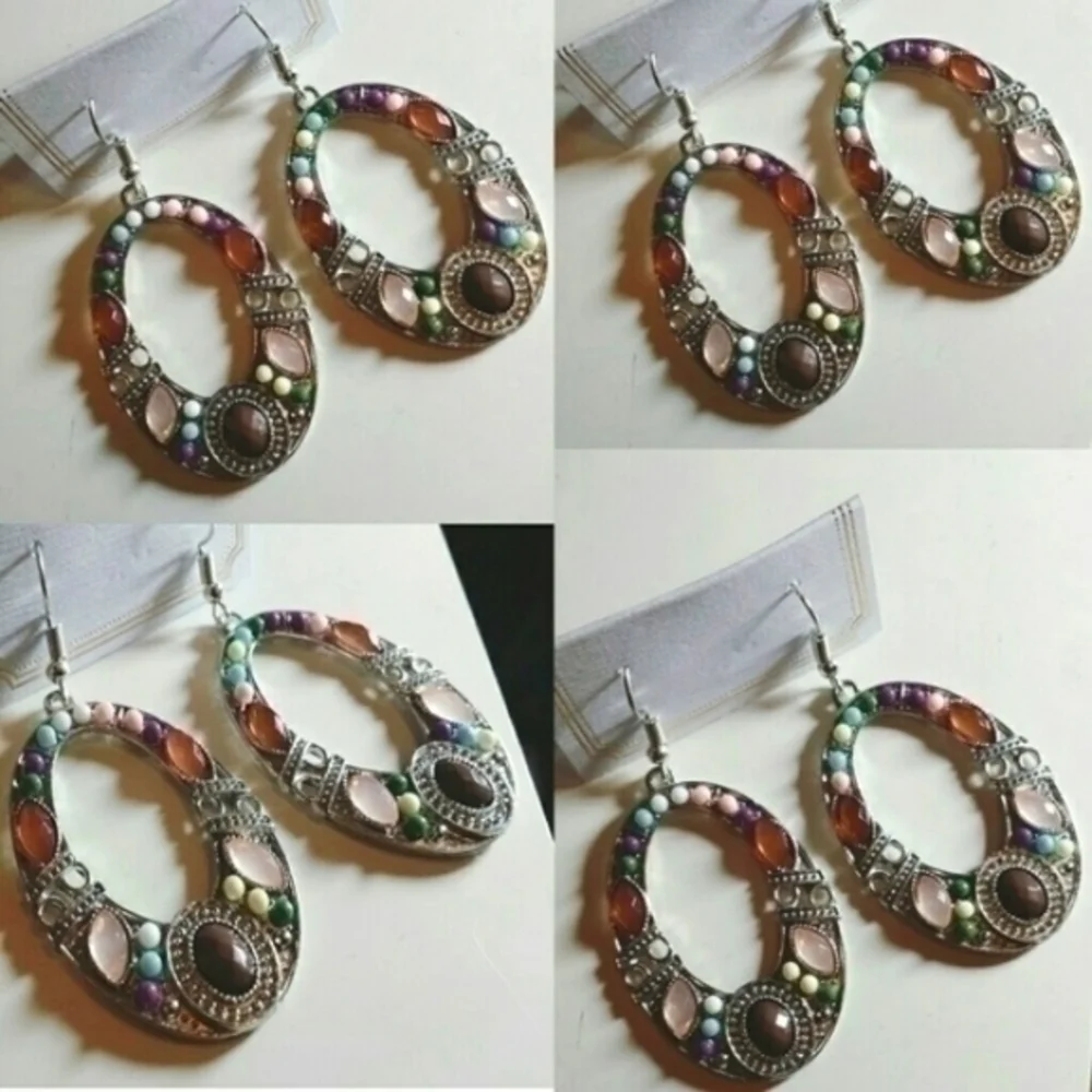 Beauty Beads Silver Tone O Dangle Earrings